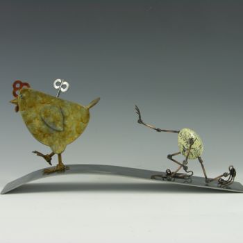 Sculpture titled "Eggtion Figures - D…" by Tomoaki Orikasa, Original Artwork, Metals