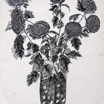 Drawing titled "Crizanteme" by Rene Jardescu, Original Artwork
