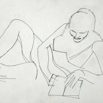 Drawing titled "Lectura" by Rene Jardescu, Original Artwork