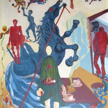 Schilderij getiteld "Cafea cu centaur" door Rene Jardescu, Origineel Kunstwerk