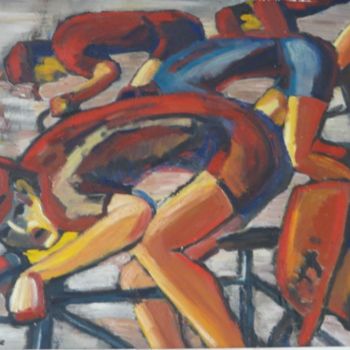 Painting titled "Ciclisti" by Rene Jardescu, Original Artwork