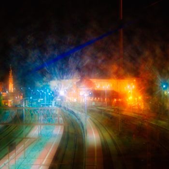 Photographie intitulée "nuit à la gare / ni…" par Jarek Witkowski, Œuvre d'art originale