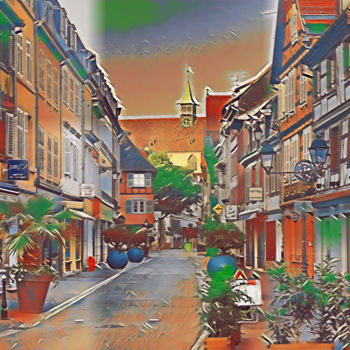 Digitale Kunst mit dem Titel "Rue à Colmar / Stre…" von Jarek Witkowski, Original-Kunstwerk