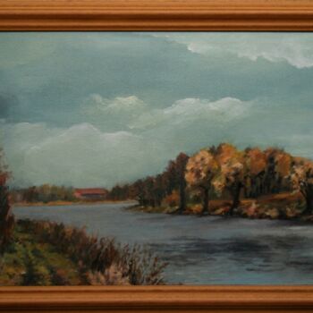 Painting titled "Autumn on the Elbe" by Jarka Drechslerová, Original Artwork, Oil