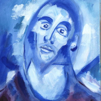 Pintura intitulada "Vierge Bleue Or" por Pierre Andrillon (Jasinski), Obras de arte originais, Acrílico