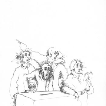 Tekening getiteld "Voter" door Pierre Andrillon (Jasinski), Origineel Kunstwerk, Inkt