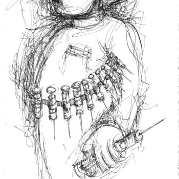 Drawing titled "Vacc4ARTmaj" by Pierre Andrillon (Jasinski), Original Artwork, Ink