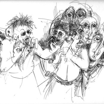 Zeichnungen mit dem Titel "Echanges d’informat…" von Pierre Andrillon (Jasinski), Original-Kunstwerk, Tinte