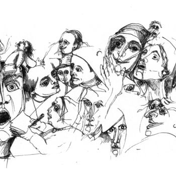 Disegno intitolato "Covid-19 contaminé26" da Pierre Andrillon (Jasinski), Opera d'arte originale, Inchiostro