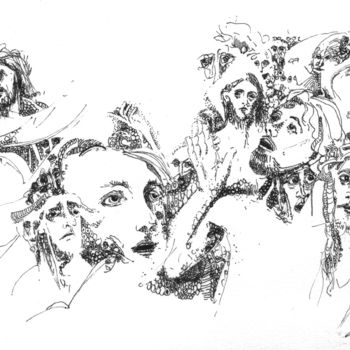 「Covid-19 contaminé98」というタイトルの描画 Pierre Andrillon (Jasinski)によって, オリジナルのアートワーク, インク