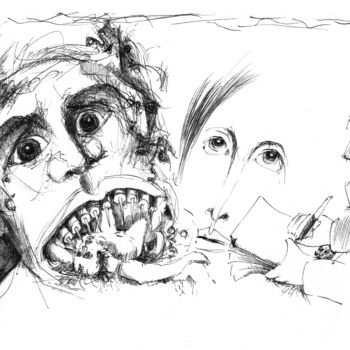 Drawing titled "Covid-19 contaminé1…" by Pierre Andrillon (Jasinski), Original Artwork, Ink
