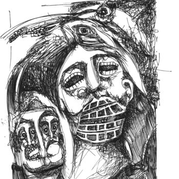Desenho intitulada "Masque vaccin 2" por Pierre Andrillon (Jasinski), Obras de arte originais, Tinta