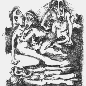 Zeichnungen mit dem Titel "Prisonniers3" von Pierre Andrillon (Jasinski), Original-Kunstwerk, Tinte