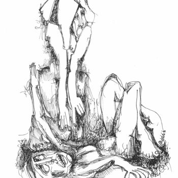 「Prisonniers4」というタイトルの描画 Pierre Andrillon (Jasinski)によって, オリジナルのアートワーク, インク