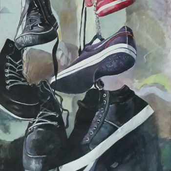 Painting titled "Shoes" by Jasir Gradeci, Original Artwork, Acrylic