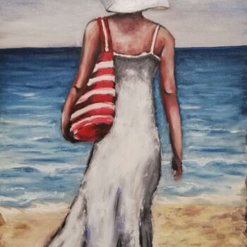 Картина под названием "walking at the beach" - Jasmina Vuckovic, Подлинное произведение искусства, Масло