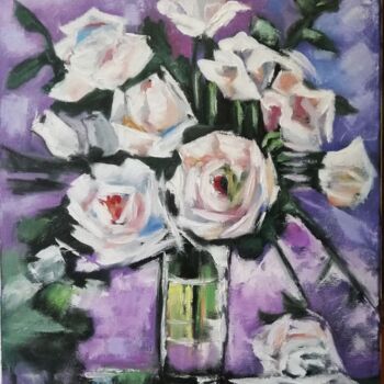 "flowers in a vase" başlıklı Tablo Jasmina Vuckovic tarafından, Orijinal sanat, Petrol