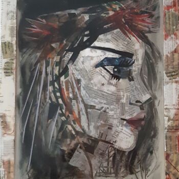 Collages titled "Lady" by Jasna Milosavac, Original Artwork, Paper Mounted on Wood Panel