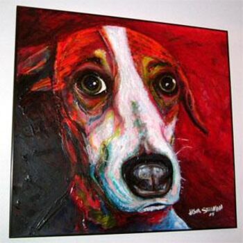 Painting titled "Red Dog" by Jason Stillman, Original Artwork, Oil