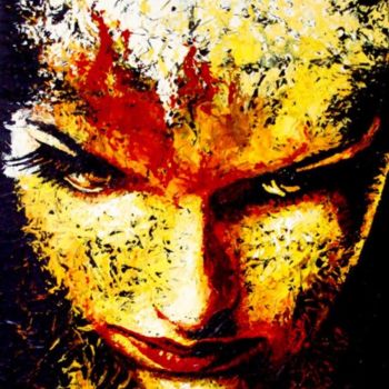 Painting titled "Yellow Mask" by Jason, Original Artwork, Oil