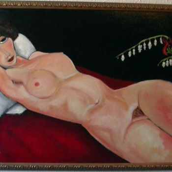 reclining nude on a crimson bed with flowers