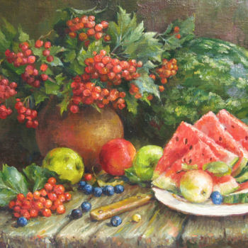 Painting titled "натюрморт с арбузом" by Iuliia Perepelkina, Original Artwork, Oil