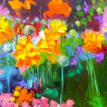 Pintura intitulada "Fleurs des champs" por Véronique Lancien, Obras de arte originais