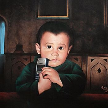 Pittura intitolato "Baby Painting For O…" da Javed Hashmi, Opera d'arte originale, Olio