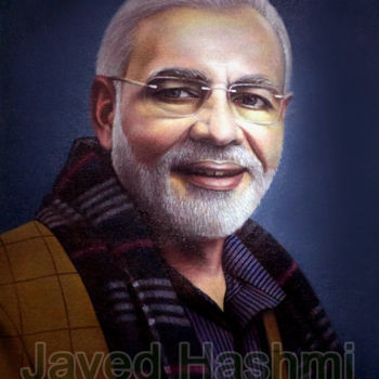 Ζωγραφική με τίτλο "Narendra Modi Oil P…" από Javed Hashmi, Αυθεντικά έργα τέχνης, Λάδι