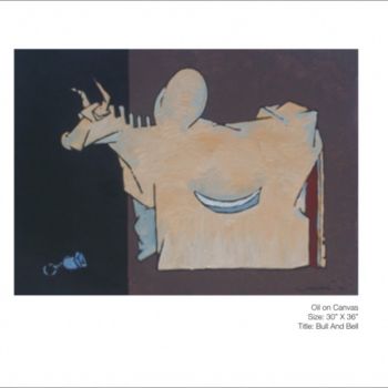 Malerei mit dem Titel "BULL AND BELL" von Javed Mulani, Original-Kunstwerk