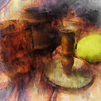 Digital Arts titled "Bodegón con manzana…" by Javier Diaz, Original Artwork, Manipulated Photography