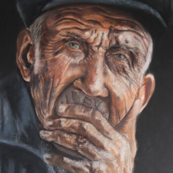 Dibujo titulada "Anciano" por Javier Ipiña, Obra de arte original, Pastel