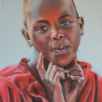 Dibujo titulada "Niña Kenyata" por Javier Ipiña, Obra de arte original, Pastel