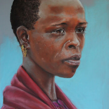 Dibujo titulada "Mujer Masa. Tanzania" por Javier Ipiña, Obra de arte original, Pastel