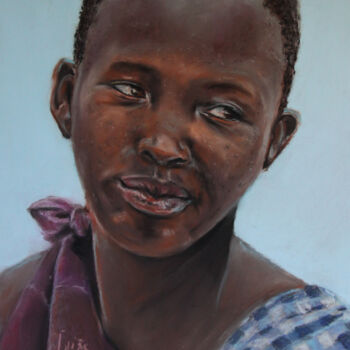 Dibujo titulada "Joven Masai. Tanzan…" por Javier Ipiña, Obra de arte original, Pastel