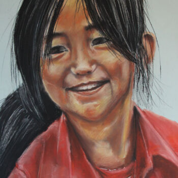 Рисунок под названием "Niña vietnamita 2 (…" - Javier Ipiña, Подлинное произведение искусства, Пастель
