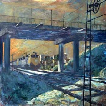 Pintura titulada "El tren" por Javier Lorente, Obra de arte original