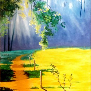 Painting titled "Sunny Pasture" by Murad Jawed, Original Artwork, Oil