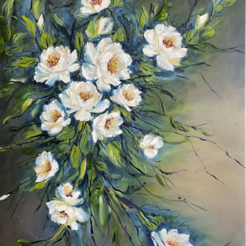 Pintura titulada "White roses" por Jacqueline Wilkinson, Obra de arte original, Oleo