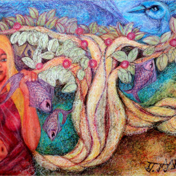 "Women and the nature" başlıklı Tablo Jayabalan Dhamodran tarafından, Orijinal sanat, Petrol