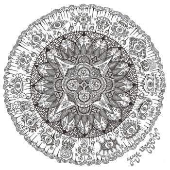 Rysunek zatytułowany „Mandala Phi” autorstwa Jaya Bhagavan, Oryginalna praca, Atrament