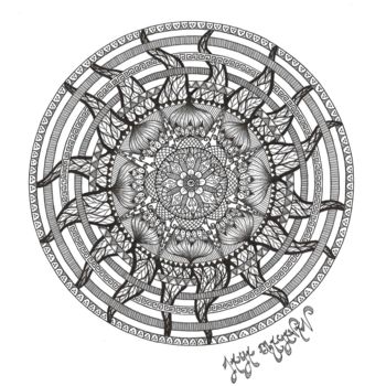 Рисунок под названием "Mandala Soleil" - Jaya Bhagavan, Подлинное произведение искусства, Чернила