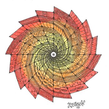 Dibujo titulada "Mandala Back to the…" por Jaya Bhagavan, Obra de arte original, Tinta