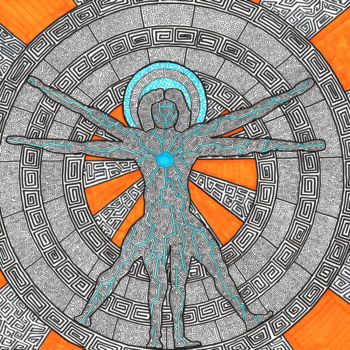 Рисунок под названием "The true Vitruve Man" - Jaya Bhagavan, Подлинное произведение искусства, Чернила