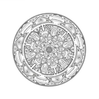 「Crystal Mandala」というタイトルの描画 Jaya Bhagavanによって, オリジナルのアートワーク, インク