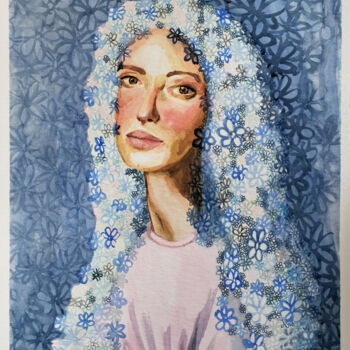 Peinture intitulée "Madonna dei fiori" par Jaz Amigo, Œuvre d'art originale, Aquarelle