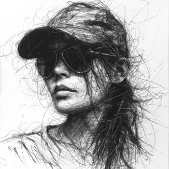 Arts numériques intitulée "Woman with sunglass…" par Jb_ Joaofranca, Œuvre d'art originale, Encre