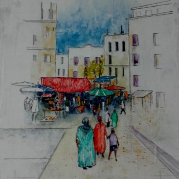 Painting titled "Le marché 2" by James Burgevin, Original Artwork