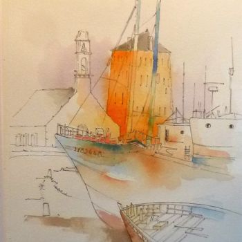 Schilderij getiteld "Camaret" door James Burgevin, Origineel Kunstwerk