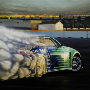 Painting titled "Drifting Car III" by João Bello (JBello Studio), Original Artwork, Acrylic Mounted on Wood Stretcher frame